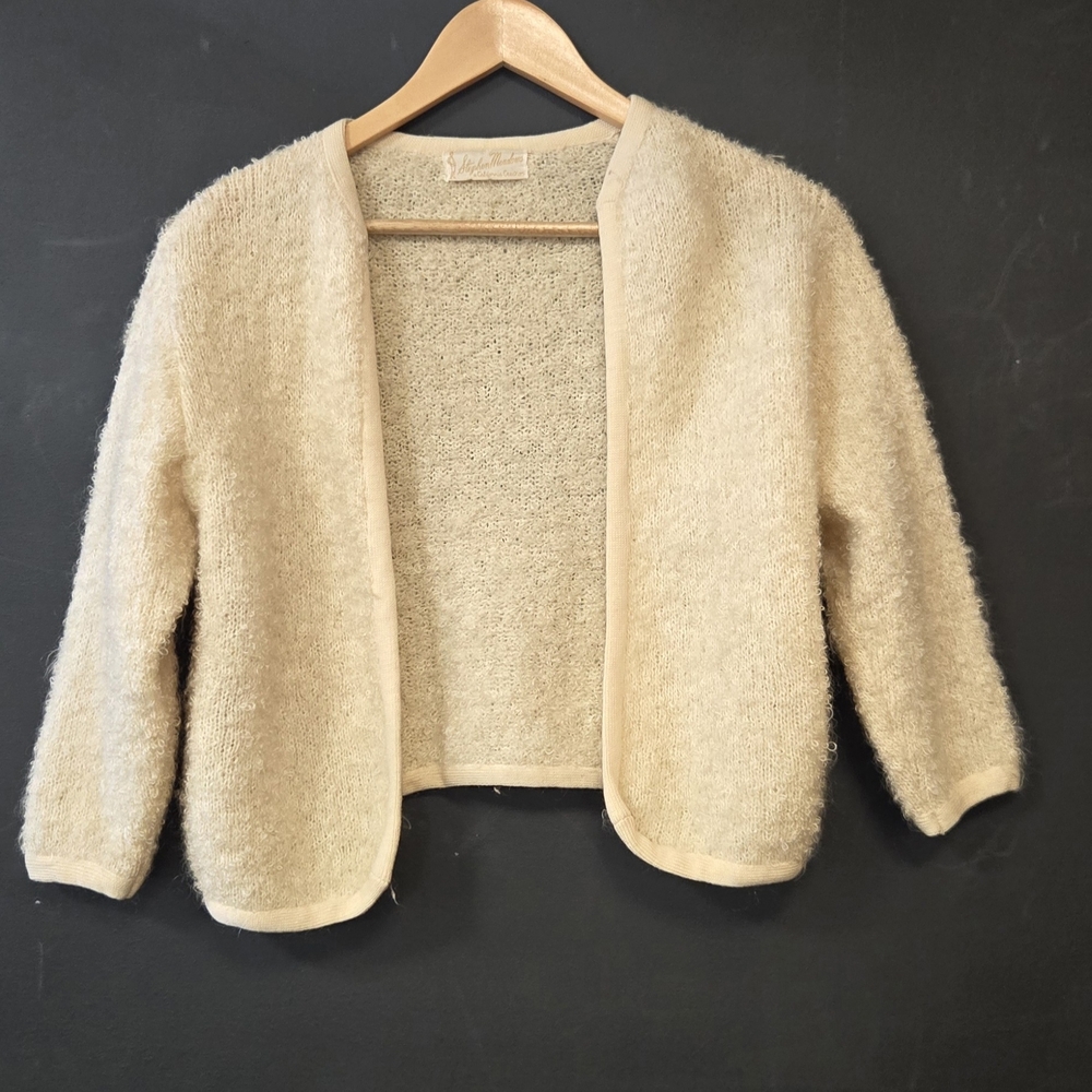 Vintage Stephen Meadows Elegant Beige Open-Front Cardigan